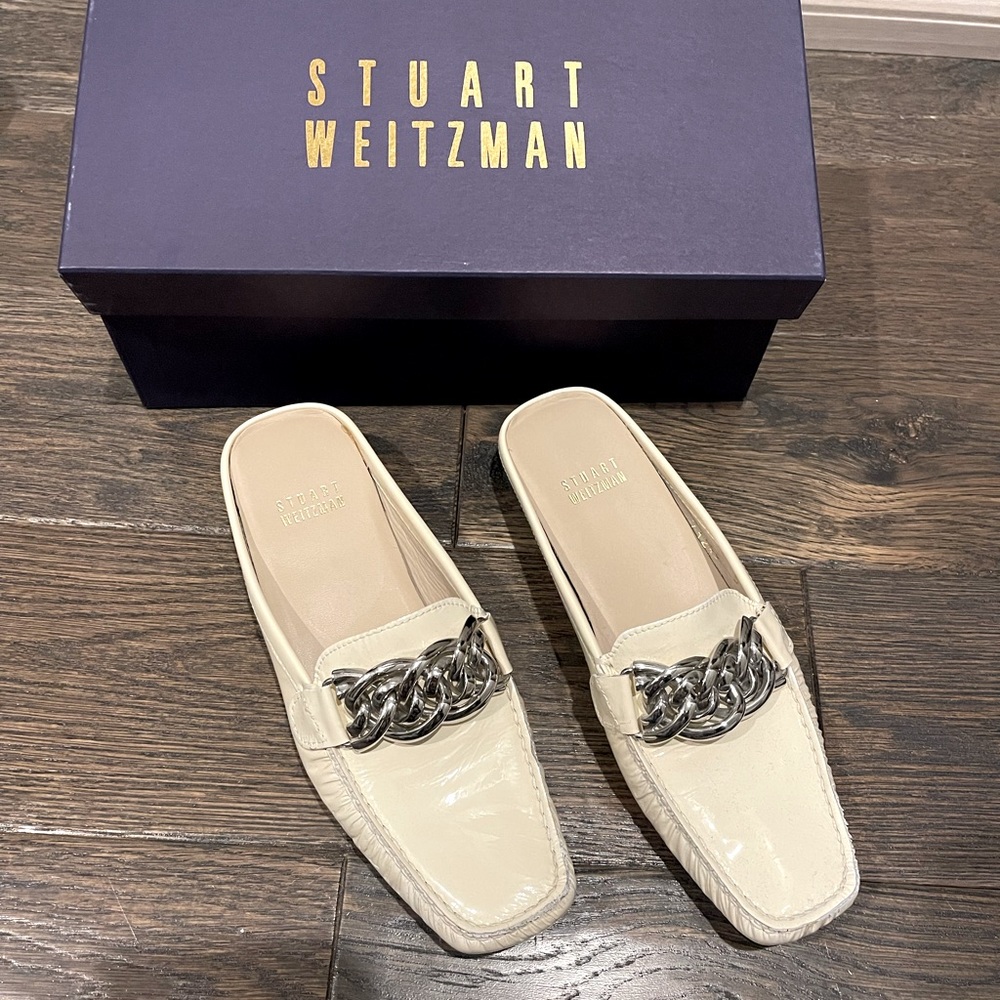 Stuart Weitzman white slip ons